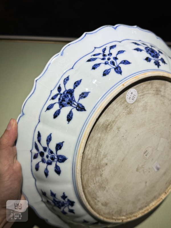 明永乐 青花缠枝四季花卉折沿海浪菱口盘 - 图9